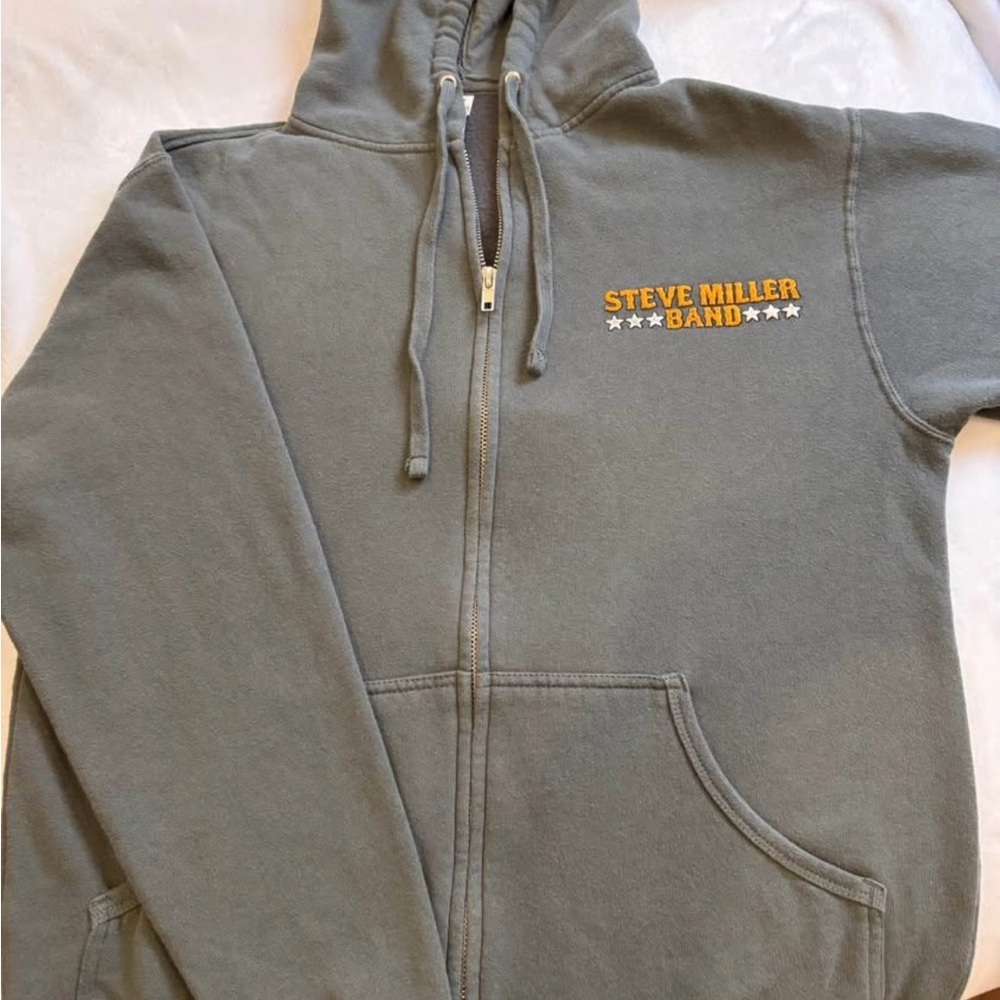 Steve Miller Band Gray Hoodie Jacket with Eagle Patch great condition - Picture 2 of 2